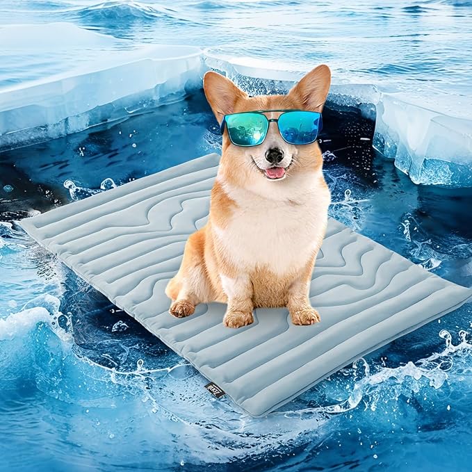 ZonLi Dog Cooling Mat, 36" x 23" Medium, Reversible Cooling Pad for Dogs & Cats (Cool & Warm), Durable & Machine Washable, Pet Mat for Crate, Kennel, Bed, Sofa, Polar Blue
