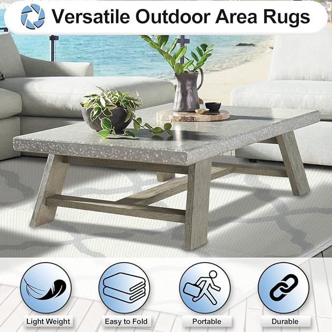 OutdoorLines Outdoor Plastic Area Rugs for Patio 4x6 ft - Reversible Outside Carpet, Stain & UV Resistant RV Mats, Straw Rug for Camping, Deck Garden, Porch and Balcony, Moroccan/Beige & Light Grey