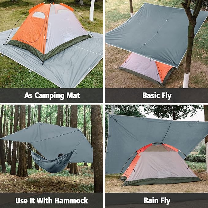 FREE SOLDIER Waterproof Portable Tarp, 10x10.5ft, Blue Gray, Camping, Backpacking, Hiking, Fishing, Hunting