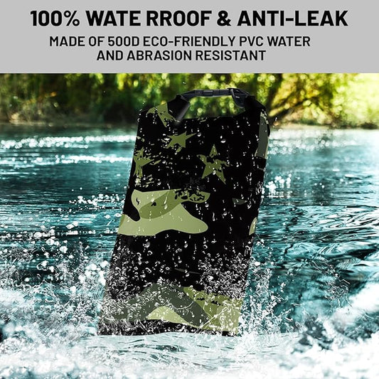 American Flag Waterproof Dry Bag - Roll Top Camouflage Backpack 5L/10L/20L Floating, Lightweight for Kayaking, Boating, Fishing, Swimming, Camping with Waterproof Phone Case