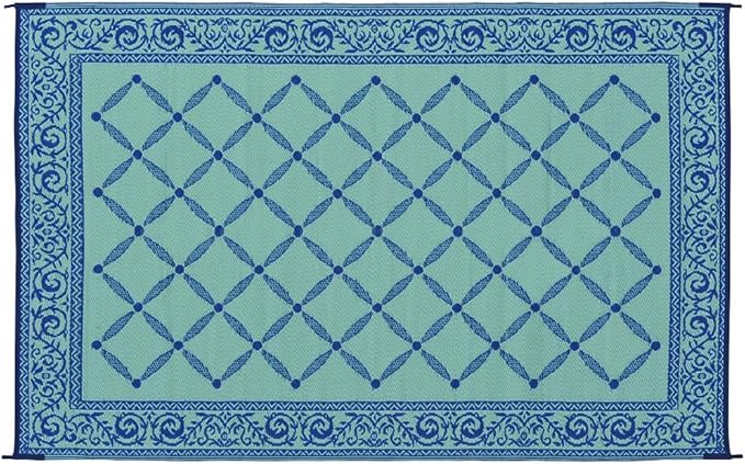 Stylish Camping 116093 6-feet by 9-feet Reversible Mat, Plastic Straw Rug, Large Floor Mat for Outdoors, RV, Patio, Backyard, Picnic, Beach, Camping (Blue/Light-Green)