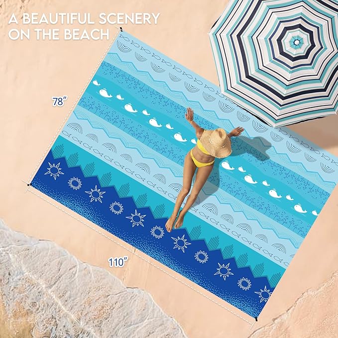 BYDOLL Beach Blanket 78''X81'' 4-7 Adults Oversized Lightweight Waterproof Sandproof Blanket for Beach Large Picnic Mat Travel Camping