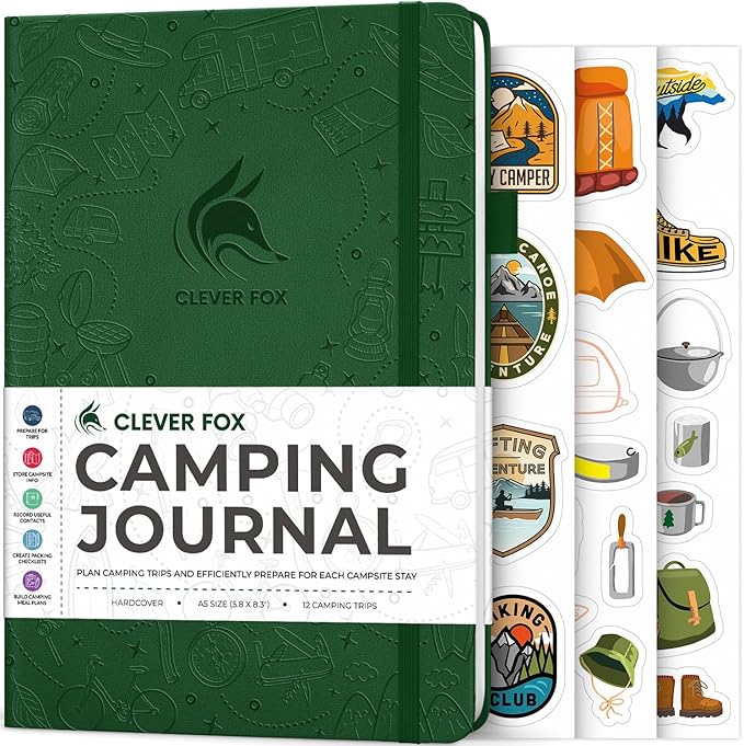 Clever Fox Camping Journal – Camper Log Book & RV Trip Planner – Outdoor Camp Journal & Adventure Travel Notebook for 12 Trips, A5 (Forest Green)