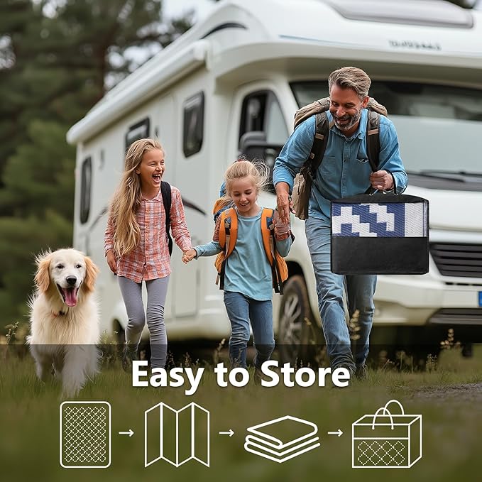 Outdoor Rug 8x10 Patio Waterproof, Plastic Straw Outdoor Carpet - UV Resistant Reversible Indoor Outdoor Rugs for Porch, Camping, Poolside, RV, Balcony, Easy to Clean, Blue and White