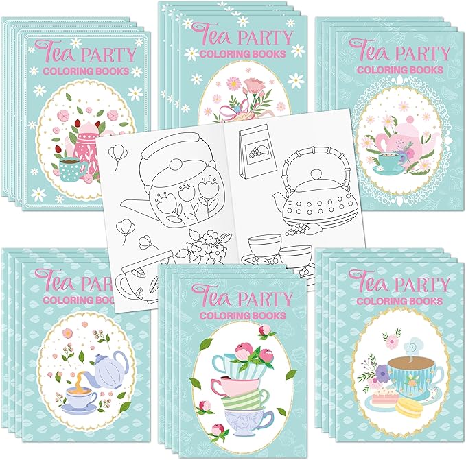 Tea Party Coloring Books for Kids 24Pcs Bulk Tea Time Themed Mini Coloring Booklet DIY Art Drawing Book with Teapots Cups for Toddlers Kids Classroom Birthday Party Favors Goodie Bag Filler