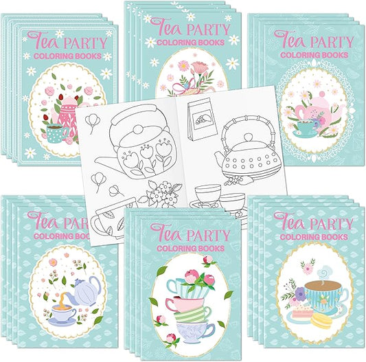 Tea Party Coloring Books for Kids 24Pcs Bulk Tea Time Themed Mini Coloring Booklet DIY Art Drawing Book with Teapots Cups for Toddlers Kids Classroom Birthday Party Favors Goodie Bag Filler