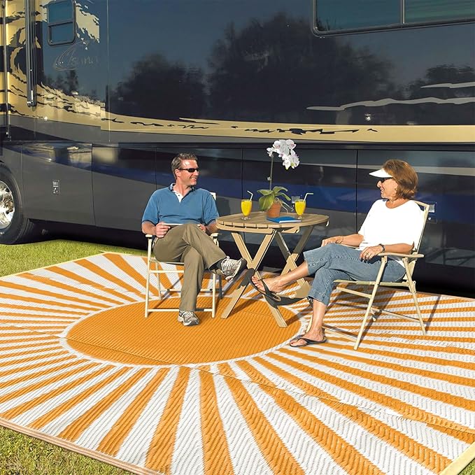 Wonnitar 9x12 Waterproof Outdoor Rug - Outdoor Plastic Straw Rug for Patio Clearance, Outside Extra Large RV Camping Carpet, Portable Deck Mat for Garden Balcony Beach (Orange, 9'x12')