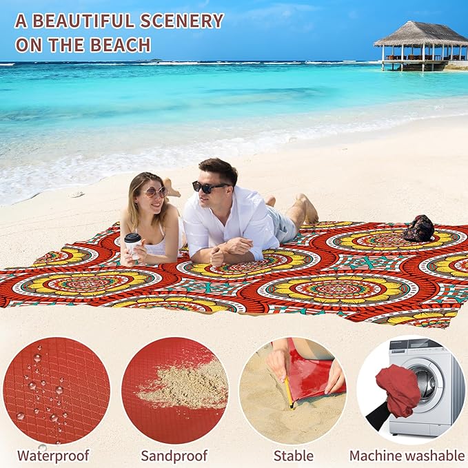 BYDOLL Beach Blanket Waterproof Sandproof 78''×81'' Suits1-4 Adults Compact Lightweight Oversized Sand-Free Blanket Large Picnic Mat for Beach Travel Camping Hiking