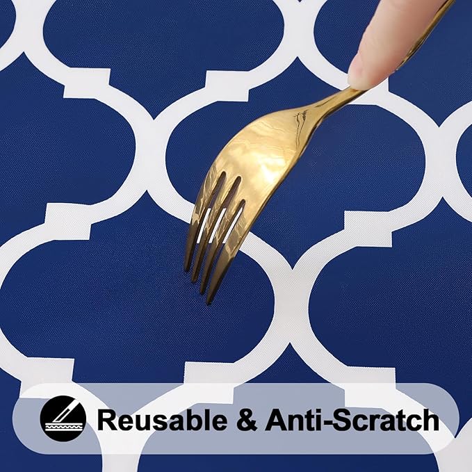 Smiry Rectangle Picnic Table Cover, Waterproof Elastic Fitted Camping Tablecloths for 4 Foot Tables, Wipeable Flannel Backed Vinyl Tablecloth Protector for Indoor, Outdoor (Navy, 30x48 Inches)