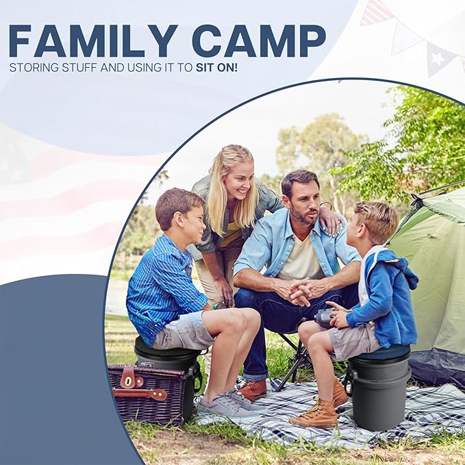 5 Gallon Bucket Seat with Swivel Lid, Padded Top for Cozy Sitting, Outdoor Fishing, Hunting, Gardening, Baseball Training, Dark Blue