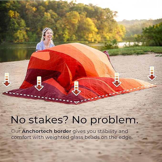 CORE Outdoor Weighted Blanket | Packable Waterproof Picnic Blanket, Beach Mat, Tent Camping Rug, & Stadium Blanket | Large Portable 94" x 78" Quilt Design with Built-in Straps and Carry Handle