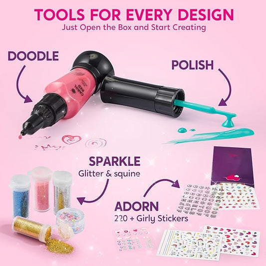 Klever Kits Nail Polish Art Kit for Kids, Kid-safe, Non-toxic Materials-Children Nail Studio With Glitter, Stickers Sequins, Stroke Sticker, Polish-Girls Creative Idea Birthday Gifts Age 7 8 9 and up