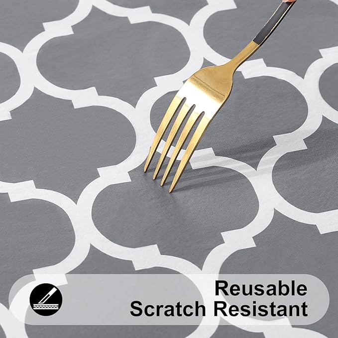 Smiry Rectangle Picnic Table Cover, Waterproof Elastic Fitted Camping Tablecloths for 4 Foot Tables, Wipeable Flannel Backed Vinyl Tablecloth Protector for Indoor, Outdoor (Grey, 30x48 Inches)