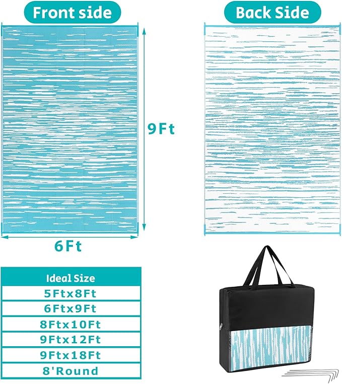 HEBE Outdoor Rug 6' x 9' Waterproof for Patios Clearance, Reversible Plastic Straw Rug Camping Carpet, Indoor Outdoor Area Rugs Patio Mats for RV,Picnic,Backyard,Deck,Balcony,Porch