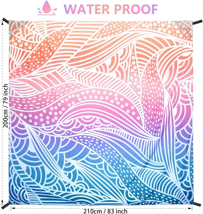 Beach Blanket, Sandproof Beach Mat, Waterproof Quick Drying Lightweight Outdoor Aztec Picnic Mat 79" X 83" for 2-4 Adults with Pocket for Travel, Camping, Hiking