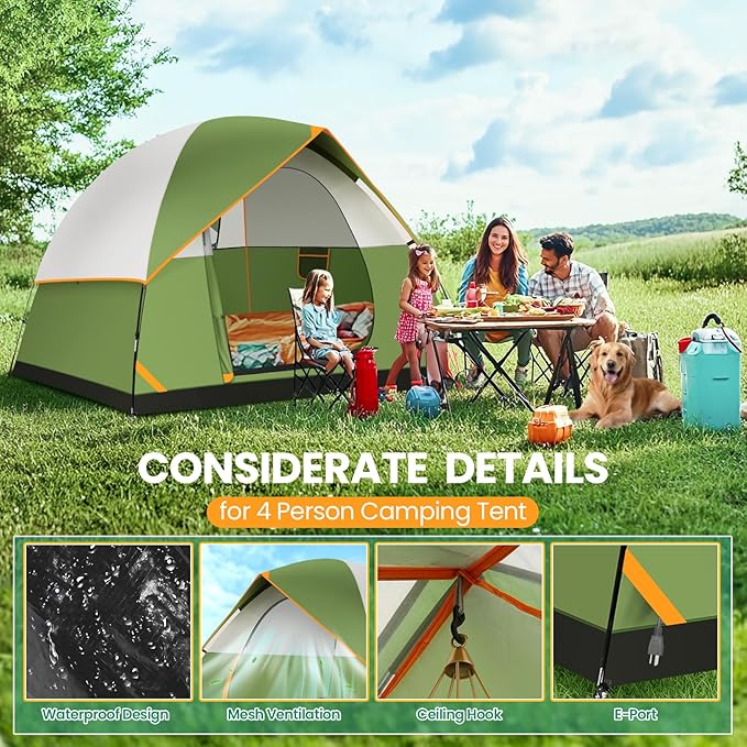 COBIZI Camping Tent, 4/6 Person Easy Setup Waterproof Windproof Backpacking Tent with Removable Rainfly, Lightweight Portable Outdoor Family Tents for Camping, Travel, Fishing, Hiking, Scouts