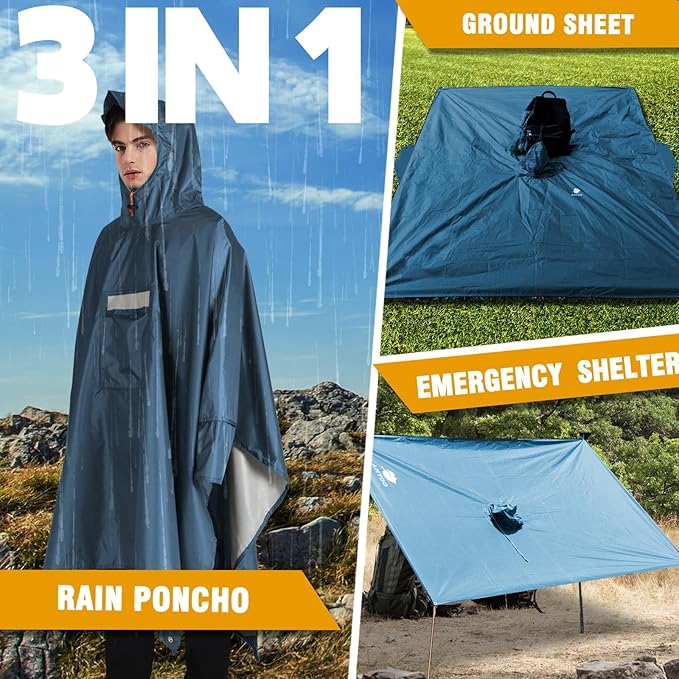 ANYOO Hooded Rain Poncho for Adults Waterproof Lightweight Rain Coat for Men Women Reusable Rain Jacket for Emergency Outdoor