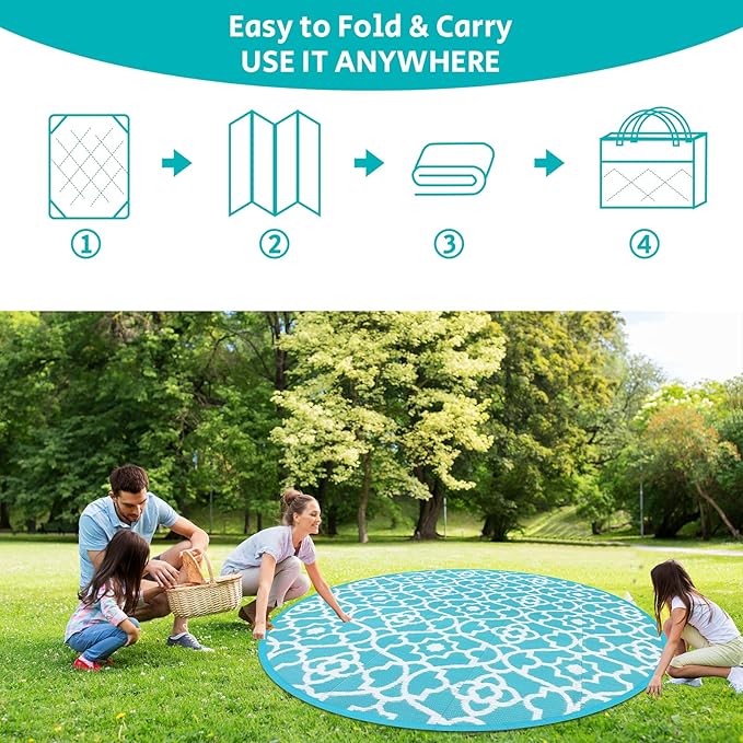 HEBE Outdoor Rug 8ft for Patios Waterproof Clearance Reversible Patio Mat Plastic Straw Rug RV Camping Mat Outside Area Rug Carpet for Camping RV,Porch,Deck,Balcony,Camper,Backyard