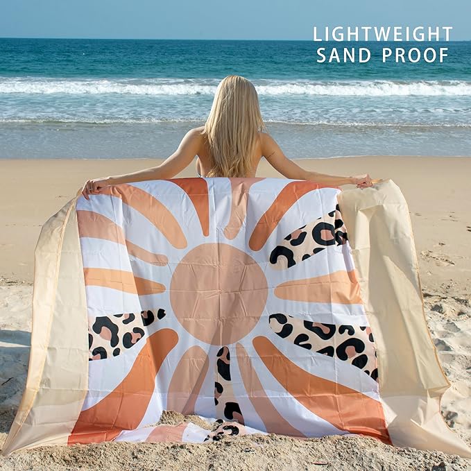 Sandproof Waterproof Beach Blanket, 80"x80" Large Beach Mat for 4-6 Adults, Lightweight Quick Dry Windproof Picnic Mat