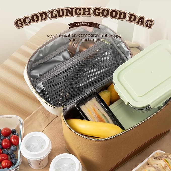 LOVEVOOK Lunch Box for Women,Large Adult Insulated Lunch Bag for Women,Leakproof Cooler Bag for Office Picnic Hiking Beach,Lunch Tote Bag with Adjustable Shoulder Strap