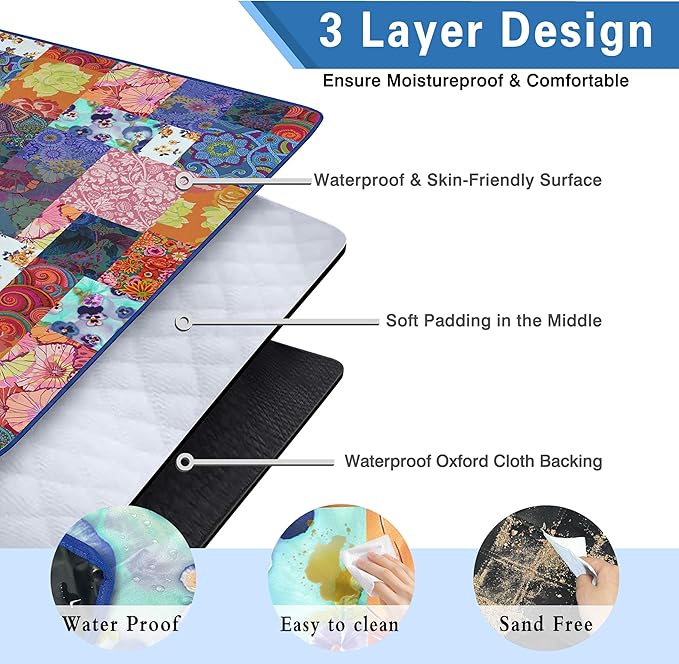 Extra Large Picnic Blankets Waterproof Foldable (80 "x 80") Beach Blanket Waterproof Sandproof,3-Layer Thicking Mat Outdoor Packable Camping Blanket