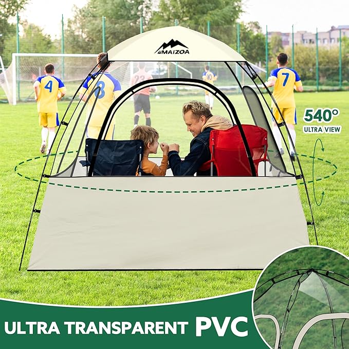 Sports Tent, 2-3 Person Outdoor Tent, 540° Transparent View,Waterproof/Coldproof, with Removable Top Cover, for Watching Sporting Events, Camping, Outdoor Activities (Khaki&Black) (Khaki)