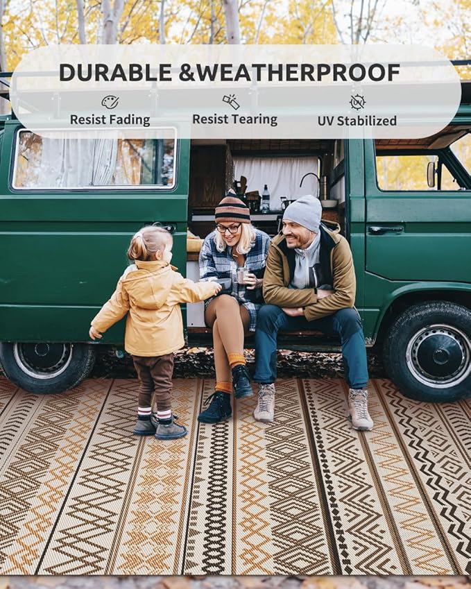 MontVoo Outdoor Rug Carpet Waterproof-Patio Rug Mat 5x8 Reversible RV Camping Rug Picnic Mat Plastic Straw Outside Rug for Balcony Porch Deck Beach-Boho Outdoor Area Rug for Patio Decor Colorful