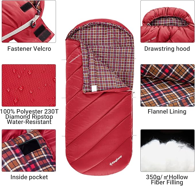KingCamp Sleeping Bag for Adults, Cold Weather & Warm Extra Wide Big & Tall XL Portable Waterproof Flannel Sleeping Bags, Essentials Gear Accessories for Camping Backpacking Hiking Indoor & Outdoor