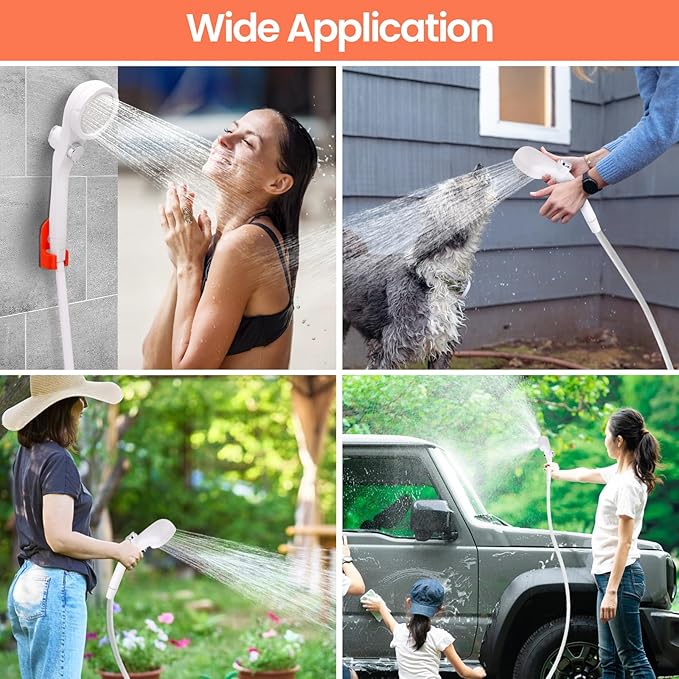 Portable Camping Shower with 7800mAh Battery - 3 Spray Modes, IPX7 Waterproof & Powerful Suction for Indoor, Camping, Beach Travel, RV Life, Pet Bathing, Gardening