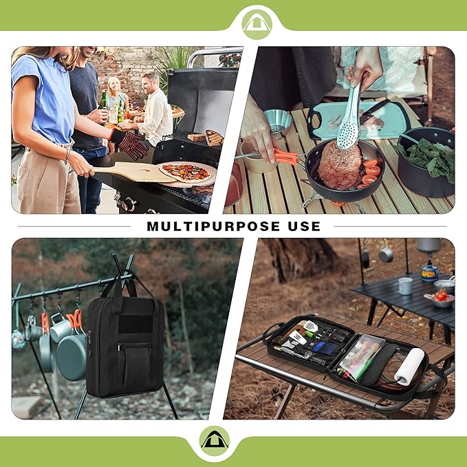 Hanging Camp Utensil Organizer with Towel Paper Holder, Portable Camping Kitchen Cookware Bag for Knives, Forks, Spoons & More, Outdoor Cooking Tools Storage Box for Travel & Hiking, Bag Only