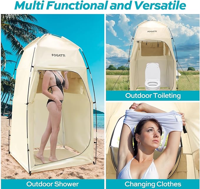 FOGATTI Portable Camping Shower Tent with Floor, 6.9 FT Extra Tall Shelter with 3 Internal Pockets and Carry Bag, Outdoor Privacy Tent for Shower Changing Dressing, Wind-Proof, Oversize, Easy Set Up