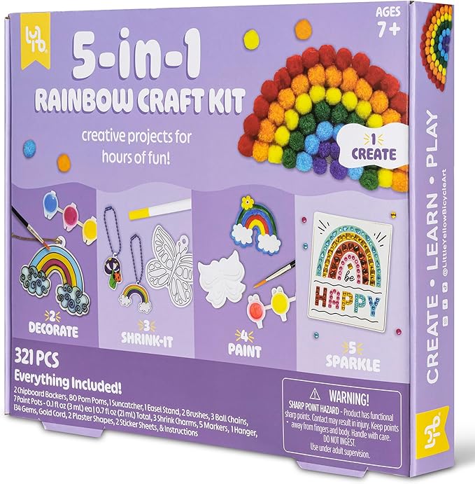 5-in-1 Rainbow Craft Kit - Multi-Project Colorful-Themed DIY Craft Set, All-in-1, Create-Build-Paint-Discover-Scratch, Kids 7+