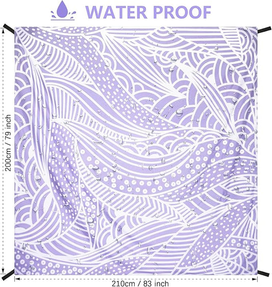 Beach Blanket Waterproof Sandproof Beach Mat 79”x 83” for 1-4 Adults Quick Drying Durable Outdoor Picnic Mat for Beach Festival Travel Camping Hiking (PP-Ripple, 79"×83"(4 Person))