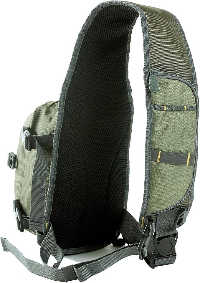 Allen Company Cedar Creek Fly Fishing Sling Pack - Fits up to 4 Tackle/Fly Boxes and Other Accessories - Gray and Lime/Olive
