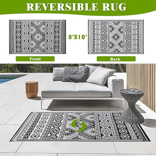 Outdoor Rug 8x10 ft Waterproof, Reversible Outdoor Plastic Straw Rug for Patios Clearance, Outdoor Area Rug Carpet RV Mat for Camping Backyard Deck Porch