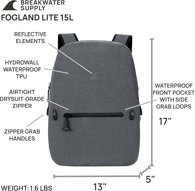 Breakwater Supply™ 100% Waterproof Submersible Backpack, Laptop Bag, Airtight Zippers | Travel Outdoors | Fogland 25L 20L 15L