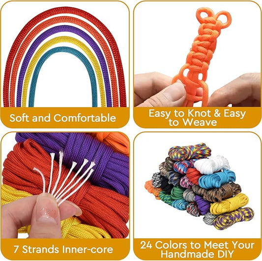 10 Feet Paracord Cord Multifunction Paracord Ropes 550lb Survival Paracord Random Combo Crafting Kit, for Making Lanyard, Bracelet, Dog Collar, Idea for Gift (24 Colors B)