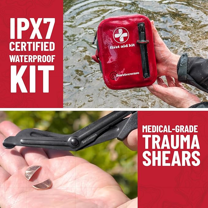 Surviveware Waterproof Premium Survival First Aid Kit - Survival Emergency Preparedness for Travel Camping Gear, Survival Kit and Outdoor Emergencies - HSA & FSA Eligible Survival Kit