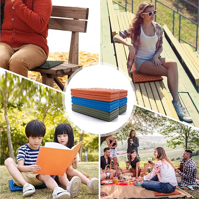 BKS 2PCS Camping Portable Foam Seat Pad, Foldable Z Waterproof Sitting Mat for Outdoor，Green/Blue/Orange……