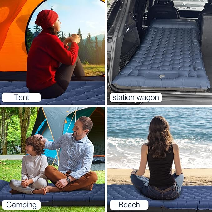 Camping Sleeping Pad, 50D Extra Thickness 4.7 Inch Inflatable Sleeping Mat Lightweight Waterproof Camping with Built-in Pump Air Mattress for Backpacking, Hiking, Tent, Traveling (Blue+Grey)