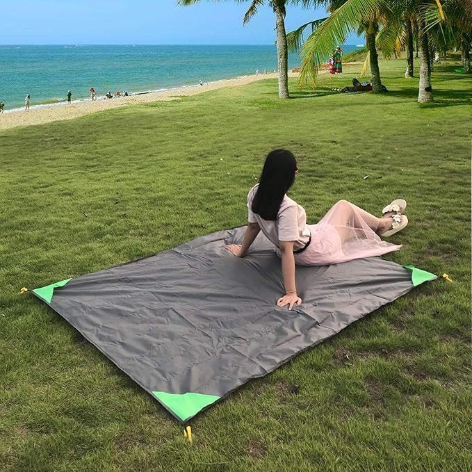 Outdoor Blanket (71" x 55") -Compact, Lightweight, Sand Proof Pocket Blanket Best Mat for The Beach, Hiking, Travel, Camping, Festivals with Pockets, Loops, Stakes, Carabiner