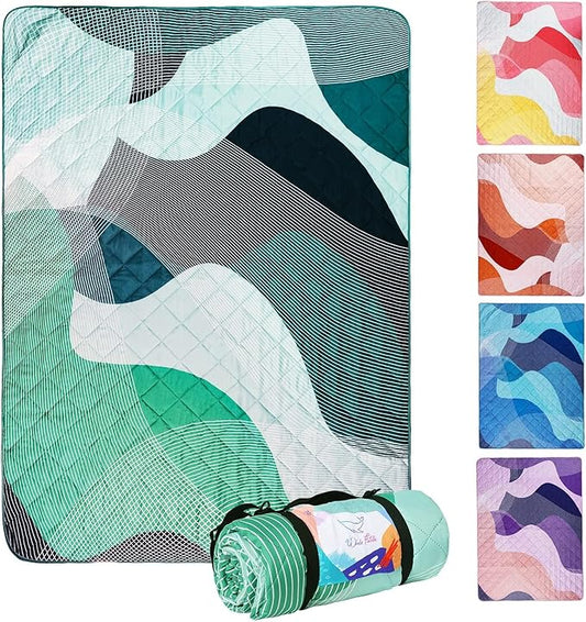Whale Flotilla Extra Large Waterproof Picnic Blankets 60"x80", Foldable Lightweight Outdoor Blanket for Camping, Hiking, Traveling, Soft Portable Easy to Clean Picnic Mat for Beach Grass Park, Green