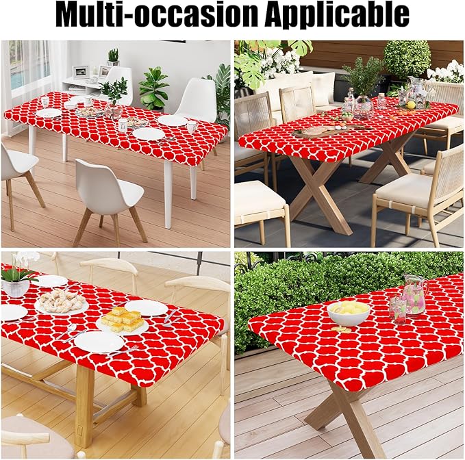 Smiry Rectangle Picnic Table Cover, Waterproof Elastic Fitted Camping Tablecloths for 8 Foot Tables, Wipeable Flannel Backed Vinyl Tablecloth Protector for Indoor, Outdoor (Red, 30x96 Inches)