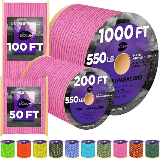 TECEUM Heavy Duty Rope 1000 – 1000ft / 200ft / 100ft / 50ft – 40+ Colors – Utility Rope for Survival & Camping Gear – Nylon String, Camping Rope, para Cord, Utility Nylon Rope, Tent Cord