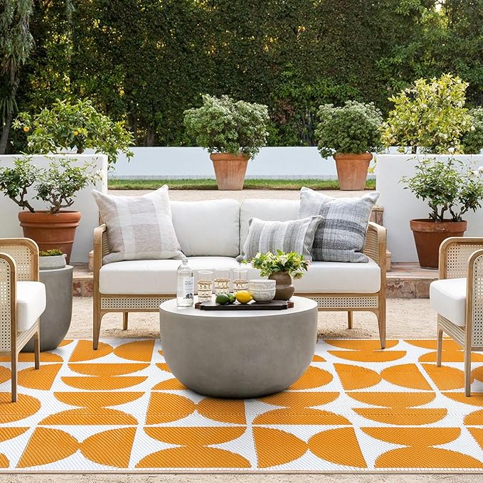 Wonnitar Outdoor Rug 6x9, Waterproof Patios Rug Reversible Plastic Straw Rug, Large Outside Area Rug, Portable RV Mat, Indoor Outdoor Carpet for Picnic Balcony Backyard Porch Deck (Orange,6'x9')