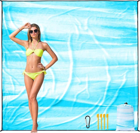 Beach Blanket Waterproof Sandproof Beach Mat 79”x 83” for 1-4 Adults Quick Drying Durable Outdoor Picnic Mat for Beach Festival Travel Camping Hiking (TINTING-BL&W, 79"×83"(4 Person))