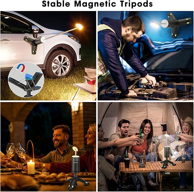 Camping Light Telescopic, Rechargeable Collapsible Camping Lanterns with Stand, 10000mAh Magnetic Waterproof Camping Lamp, Outdoor Light for Emergency, Cool Camping Must Haves (Black)