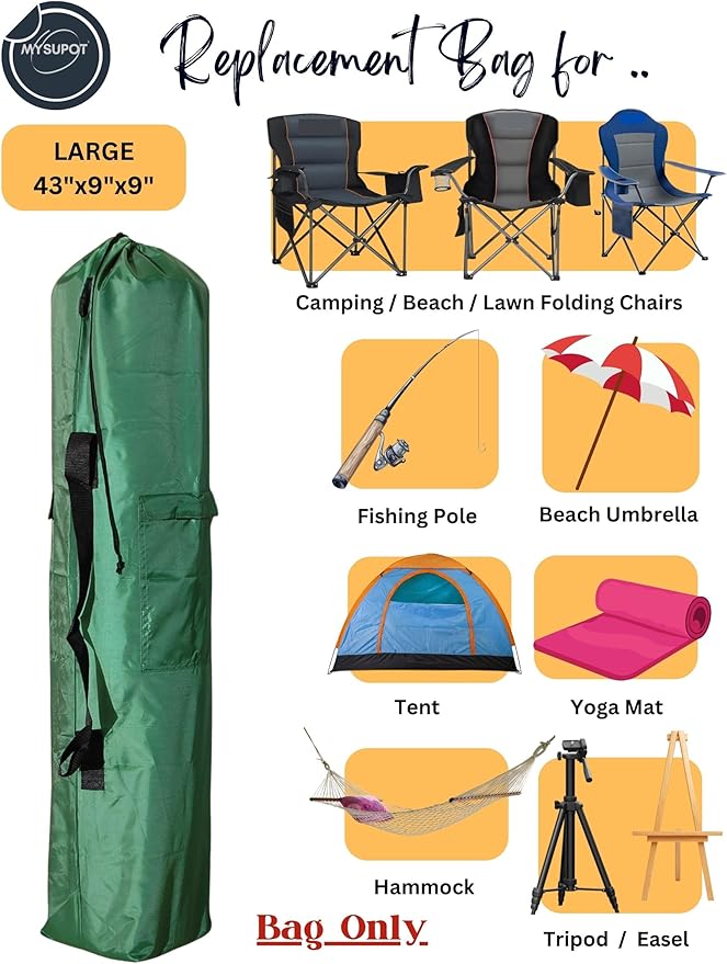 Replacement Bag for Folding Camping Chair, Portable Camp Chair, Hammock, Yoga Mat, Umbrella, Tents, Tripods, Fishing Poles - 420D Oxford Polyester Fabric