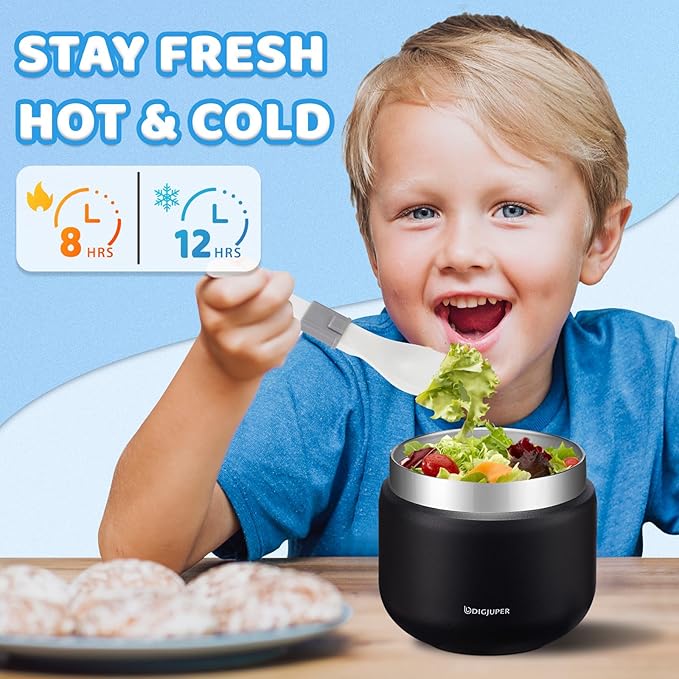 9oz Lunch Containers For Kids Adults - with Insulated Lunch Bag & BPA-Free Folding Spoon for School Office, Thermal Jar for Hot Food LeakProof, Wide Mouth Stainless-Steel Baby Food Jar Soup Container
