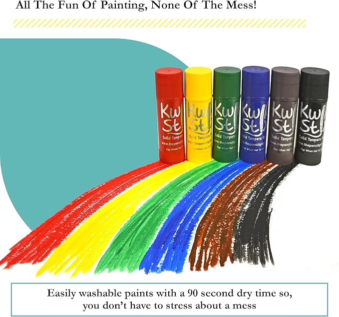 The Pencil Grip Kwik Stix Tempera Paints, Jumbo Tempera Paint Pens, 4 Times More Paint, Super Quick Drying, 6 Classic Colors- TPG-646